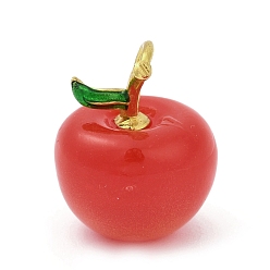 Красный Эмалевые пластиковые подвески, яблоко, с латунным, без кадмия и без свинца, долговечный, стойки покрытие, реальный 18 k позолоченный, красные, 17.5x14x13 мм, отверстие : 4.5x2.5 мм