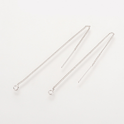 Real Platinum Plated Brass Stud Earring Findings, Ear Threads, Nickel Free, Real Platinum Plated, 82~85x1mm, Pin: 0.5mm