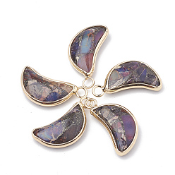 Blau violett Synthetischer regalit / imperialer jaspis / meersediment-jaspis anhänger, mit goldfarbenen Messing- und Eisenfunden, Mond, blau violett, 24~25x12~13x5~6 mm, Bohrung: 2.5 mm