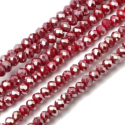 Красный Стеклянные бусины с гальваническим покрытием , с полным покрытием цвета радуги, граненые, рондель, красные, 3x2 мм, отверстие : 0.8~1 мм, около 135~140 шт / нитка, 11.81~13.38 дюйм (30~34 см)
