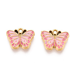 Pink 304 подвески из нержавеющей стали и эмалевой блестящей пудры, бабочки прелести, ионное покрытие (ip), реальный 18 k позолоченный, розовые, 11x13.2x2.2 мм, отверстие : 1.2~1.4 мм