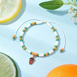 Acorn 9шт. браслеты с подвесками из сплава и эмали на фруктовую тематику, стеклянные бусины плетеные браслеты из бисера для женщин, желудь, 1.65x0.85x0.35 см, внутренний диаметр: 2-1/8 дюйм (5.3 см) ~ 3-5/8 дюйм (9.2 см)