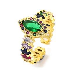 Зеленый Открытое кольцо-манжета с разноцветным кубическим цирконием «конский глаз», латунные кольца на палец для женщин, реальный 18 k позолоченный, зелёные, 24 мм, регулируемый