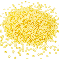 Желтый Бусины из полимерной глины , для поделок ювелирных изделий, Диск / плоские круглые, Heishi бусы, желтые, 4x1 мм, отверстие : 1 мм, 60 г / коробка