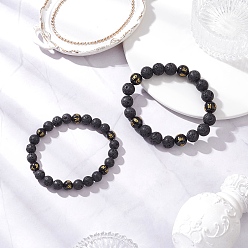 Обсидиан 2 шт. 2 стили браслеты из натуральной лавы и обсидиана с круглых бусин «Ом Мани Падме Хум», парный браслет для мужчин и женщин, внутренний диаметр: 2-3/8 дюйм (6.1 см) и 2-1/2 дюйм (6.3 см), 1 шт / стиль