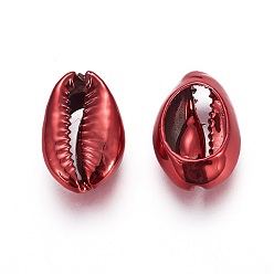 Red Electroplated Cowrie Shell Beads, Red, 15~20x10~12x5~6mm, Hole: 12~14x2~3mm