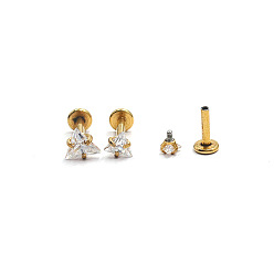 Треугольник 304 лабреты из нержавеющей стали без резьбы, с четким кубического циркония, золотые, треугольные, 3x3 мм, полюс: 6 мм