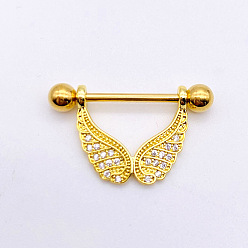 Золотой 304 Кольца для сосков из нержавеющей стали с прозрачным кубическим цирконием, сосок стремя, золотые, 19 мм