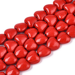Малиновый Синтетических нитей бирюзовые бусы, окрашенные, сердце, малиновый, 7.5~8x8~8.5x4.5~5 мм, отверстие : 1 мм, около 51~52 шт / нитка, 14.96~15.16 дюйм (38~38.5 см)