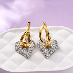 Платиновый & Золотой Латунные серьги-кольца из прозрачного кубического циркония, сердце, без кадмия и без свинца, стойки покрытие, долговечный, платиной и золотом, 30x16 мм