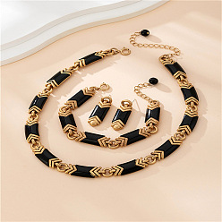 Античное Золото Прямоугольные ожерелья из сплава акрила, браслеты и серьги-гвоздики, античное золото , 430 мм