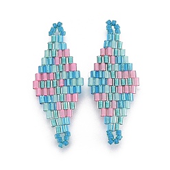 Светло-Голубой Японский бисер miyuki & toho ручной работы ссылки, Ткацкий станок, ромб, Небесно-голубой, 32.5~33x12.6~13x1.7~1.8 мм, отверстие : 1.2~1.4 мм