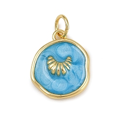 Небесно-голубой Латунь эмаль подвески, плоско-круглые, реальный 18 k позолоченный, стойки покрытие, долговечный, без кадмия и без свинца, с целью перехода в кольце, голубой, 15.5x12.5x3 мм, отверстие : 3.6 мм