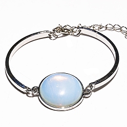 Опал Браслет с плоскими круглыми звеньями и опалитом, с изогнутой трубкой, 7-1/8 дюйм (18 см)