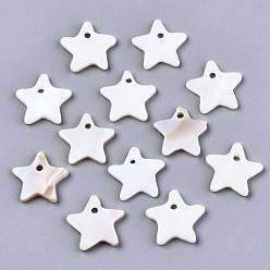 Seashell Color Natural Freshwater Shell Charms, Star, Seashell Color, 14x15x2mm, Hole: 1.6mm