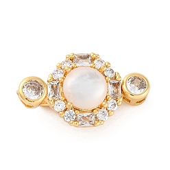 Настоящее золото 18K Латунные застежки из прозрачного кубического циркония с микропаве, без кадмия, без никеля и без свинца, cmолой, плоско-круглые, реальный 18 k позолоченный, 21.5x12x9 мм