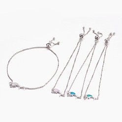 (52) Непрозрачная лаванда Регулируемые латунные браслеты Боло, слайдерные браслеты, с синтетическим опалом, дельфин, платина, разноцветные, 9-7/8 дюйм (25 см), ссылка: 8x18x2.5 mm