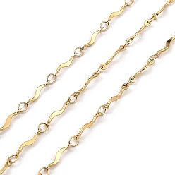 Золотой Ионное покрытие (IP) ручная работа 304 цепи из нержавеющей стали с волнистыми звеньями, пайки, с катушкой, золотые, 12.5x2x2 мм, около 32.81 футов (10 м) / рулон
