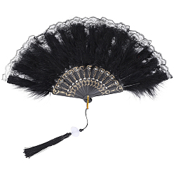 Черный Дизайн веера из смолы и перьев, с кисточками из полиэстера, чёрные, 255x21.5x44 мм