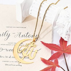 Настоящее золото 18K 201 подвески из нержавеющей стали с луной и арабскими мотивами, ожерелья с цепочкой для женщин и мужчин, реальный 18 k позолоченный, 23.62 дюйм (60 см), 2.5 мм