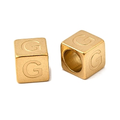 Letter G 304 из нержавеющей стали европейские шарики, бусины с большим отверстием, куб с письмом, золотые, Буква G, 7x7x7 мм, отверстие : 5 мм