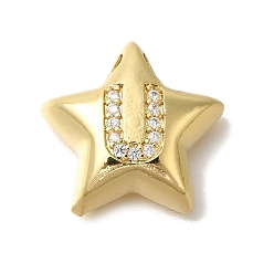 Letter U Стойка металлическая латунная микропрофилированная кубическая циркония подвески, долговечный, без кадмия и без свинца, буквы, реальный 18 k позолоченный, Буква U, 15.5x16.5x5.5 мм, отверстие : 3 мм