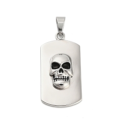 Нержавеющая Сталь Цвет 304 нержавеющей стальной эмали подвески, прямоугольник с подвесками в виде черепа, цвет нержавеющей стали, 41.5x21.5x7 мм, отверстие : 8x4.5 мм