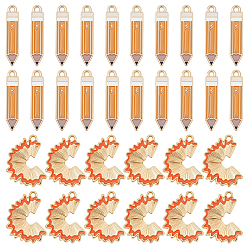 Оранжевый 40 шт 2 стили подвески из сплава эмали, Брелоки в виде карандаша и чипса от карандаша, золотые, оранжевые, 26.5~31x6.5~21.5x1.5~3.5 мм, отверстие : 2~2.5 мм, 20 шт / стиль