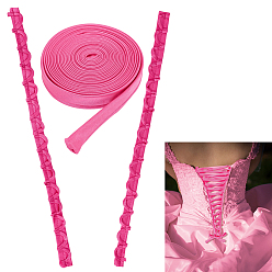 Темно-Розовый 1 комплект женской свадебной молнии для замены, атласный корсет с регулируемой посадкой на спине, платье для выпускного вечера со шнуровкой, темно-розовыми, лента-петля: 490x24~26x2мм, Лента: 3500x15x1мм