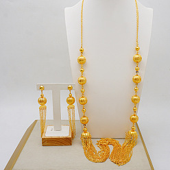 Круглые Многослойные ожерелья из сплава с подвесками и серьги-гвоздики, золотые, круглые, 525 мм