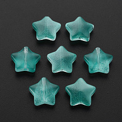Темно-бирюзовый Двухцветный прозрачный стеклянный шарик, звезда, темные бирюзовый, 12.5x13x5 мм, отверстие : 1 мм
