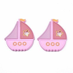 Pearl Pink Food Grade Eco-Friendly Silicone Focal Beads, Boat, Pearl Pink, 90x78.5x8.5mm, Hole: 14x17mm