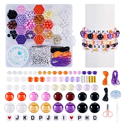 Mixed Color 1 Set Halloween Theme DIY ABS & Acrylic Beads Bracelets Making Kits, Mixed Color, 6.5x2x1mm, Hole: 0.8mm