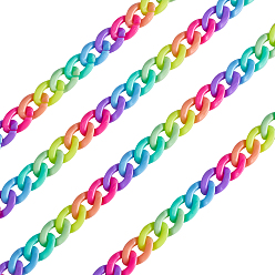 Colorful 5 Strands Handmade Opaque Acrylic Curb Chains, Twisted Link Chains, Faceted, Colorful, Links: 16x11x3mm, 39.37 inch(1m)/strand