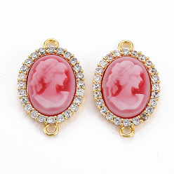 Малиновый Латунные прозрачные соединители с кубическим цирконием, cmолой, без никеля , овальные с женщиной, реальный 18 k позолоченный, малиновый, 22x14x4 мм, отверстие : 1.5 мм