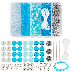 Небесно-голубой Ювелирные изделия, в том числе стеклянные бусины, 304 из нержавеющей стали французских крючков серьги, бусины и застежки из сплава, алюминиевых колец, латунные булавки и эластичная нить из спандекса с кристаллами, голубой, 10x4 мм, отверстие : 1 мм