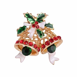 Christmas Bell Alloy Rhinestone Brooch, Enamel Pins, Christmas Bell, 30x30mm