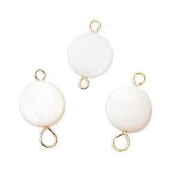 Морская Ракушка 3шт. натуральные пресноводные ракушки плоские круглые соединители подвески, с 304 двойными петлями из нержавеющей стали, золотые, цвет морской раковины, 16x10x3 мм, отверстия : 1.5 mm и 1.8 мм
