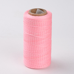 Pink Flat Waxed Polyester Cords, Pink, 1x0.3mm, about 284.33 yards(260m)/roll