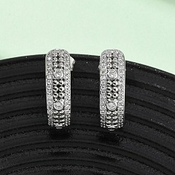 Платина Серьги-гвоздики J-образной формы с микропаве из прозрачных кубических цирконий из латуни, платина, 21x7 мм