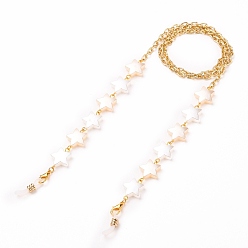 Golden Eyeglasses Chains, Neck Strap for Eyeglasses, with Aluminium Cable Chains, Acrylic Imitation Pearl Star Beads, Zinc Alloy Lobster Claw Clasps and Rubber Loop Ends, Golden, 27.16 inch(69cm)