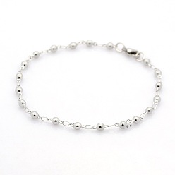 Нержавеющая Сталь Цвет Устойчивый к потускнению повседневный стиль 304 браслеты из нержавеющей стали с шариковыми звеньями, с карабин-лобстерами , цвет нержавеющей стали, 8-5/8 дюйм (220 мм), 3 мм