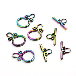 Rainbow Color Ионное покрытие (ip) 304 застежки из нержавеющей стали, Радуга цветов, Кольцо: 22.5x15x2 mm, отверстие : 6 мм, внутренний диаметр: 6x3.5 мм, бар: 22x10x2 mm, отверстие : 5x4 мм