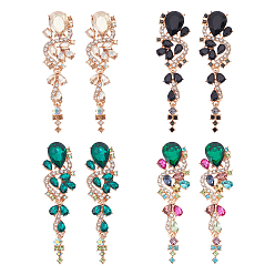 (52) Непрозрачная лаванда 4 пары 4 цвета стразы слеза цветок серьги-гвоздики подвески, Длинные серьги-капельки из сплава легкого золота со шпильками 316 из нержавеющей стали, разноцветные, 63x17 мм, 1 пара / цвет
