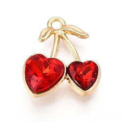 Сиамский Подвески из сплава и страза, вишня, золотые, Сиам, 19x16x5.5~6 мм, отверстие : 1.8 мм