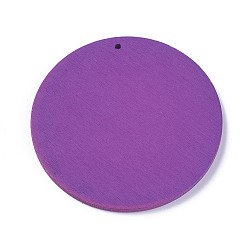 Purple Wood Big Pendants, Flat Round, Dyed, Purple, 60~60.5x2.5mm, Hole: 1.5mm