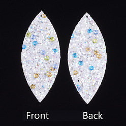 White PU Leather Big Pendants, with Sequins, Horse Eye, White, 59.5x25x2mm, Hole: 1.5mm
