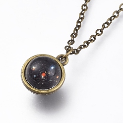 Солнце Ожерелье из стекла, с тросовыми цепями из сплава и застежками-клешнями, без кадмия и без свинца, круглые, рисунок солнца, 20.07 дюйм (51 см), подвески: 18x15x14 мм