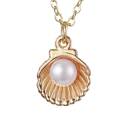 Real 18K Gold Plated Alloy Enamel Shell Pendant Necklaces, Brass Cable Chains Necklaces for Women, Real 18K Gold Plated, 15.59 inch(39.6cm), Shell: 18x11.5x7mm