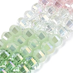 Pale Green Electroplate Mixed Styles Glass Beads Strands, Lantern, Faceted, Pale Green, 8~8.5x6~6.5mm, Hole: 1~1.4mm, about 52~56pcs/strand, 13.58~14.37 inch(34.5~36.5cm)